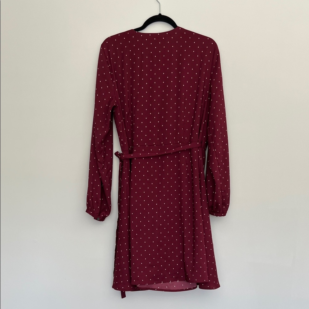 LOFT burgundy star print long sleeved wrap dress, size 14 - Picture 6 of 6